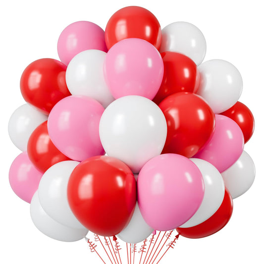 PATYDECRO red, white and pink balloons 12in with ribbon for a romantic backdrop