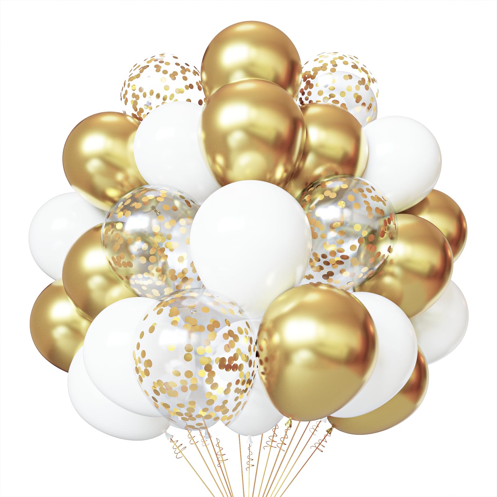 PATYDECRO white-gold confetti balloons for an elegant party backdrop.