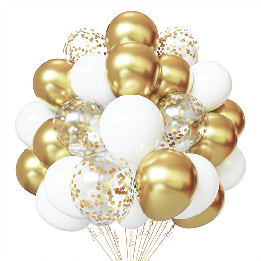 PATYDECRO white-gold confetti balloons for an elegant party backdrop.