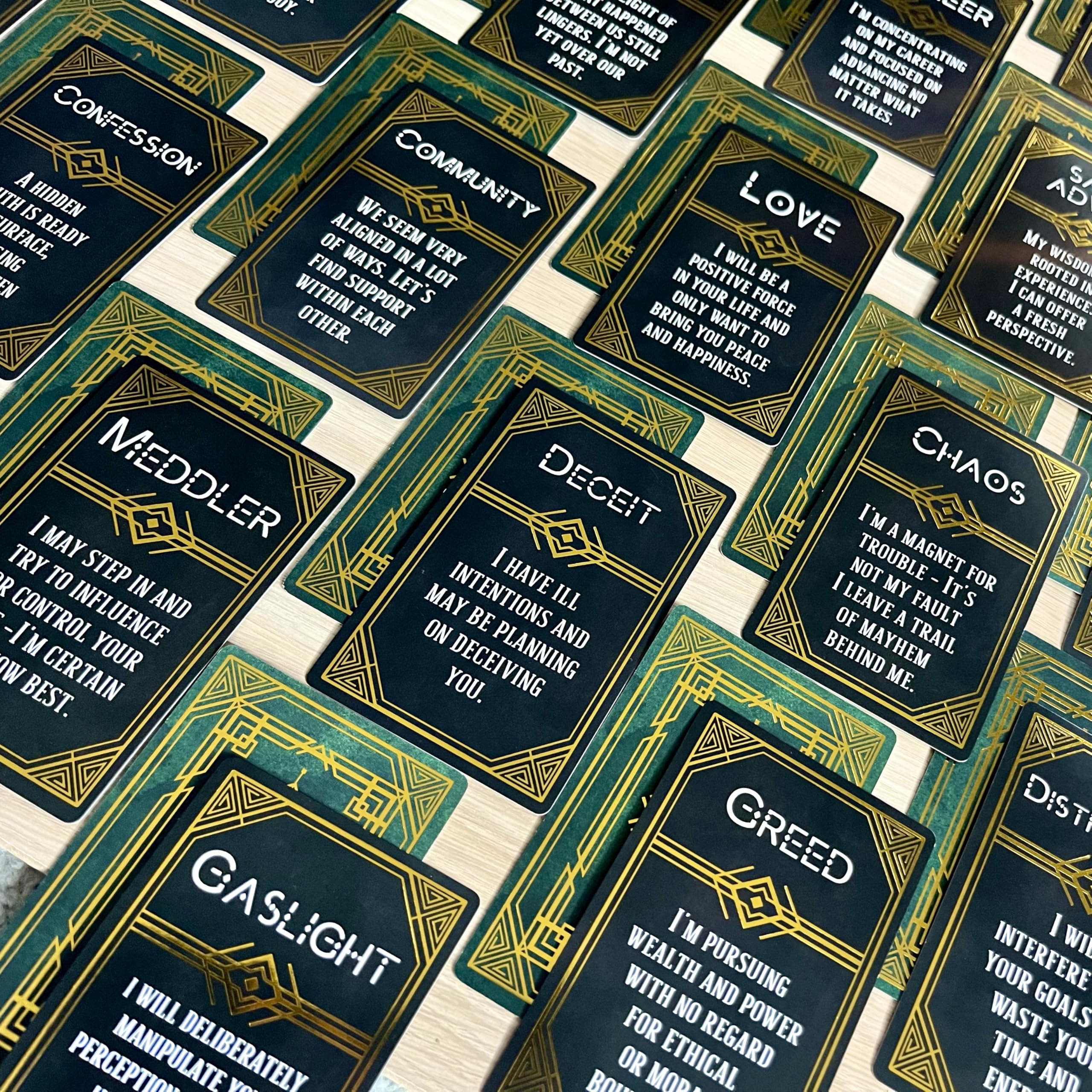 Pauseology True Intentions green and gold foil evokes polished, energetic ritual readings.