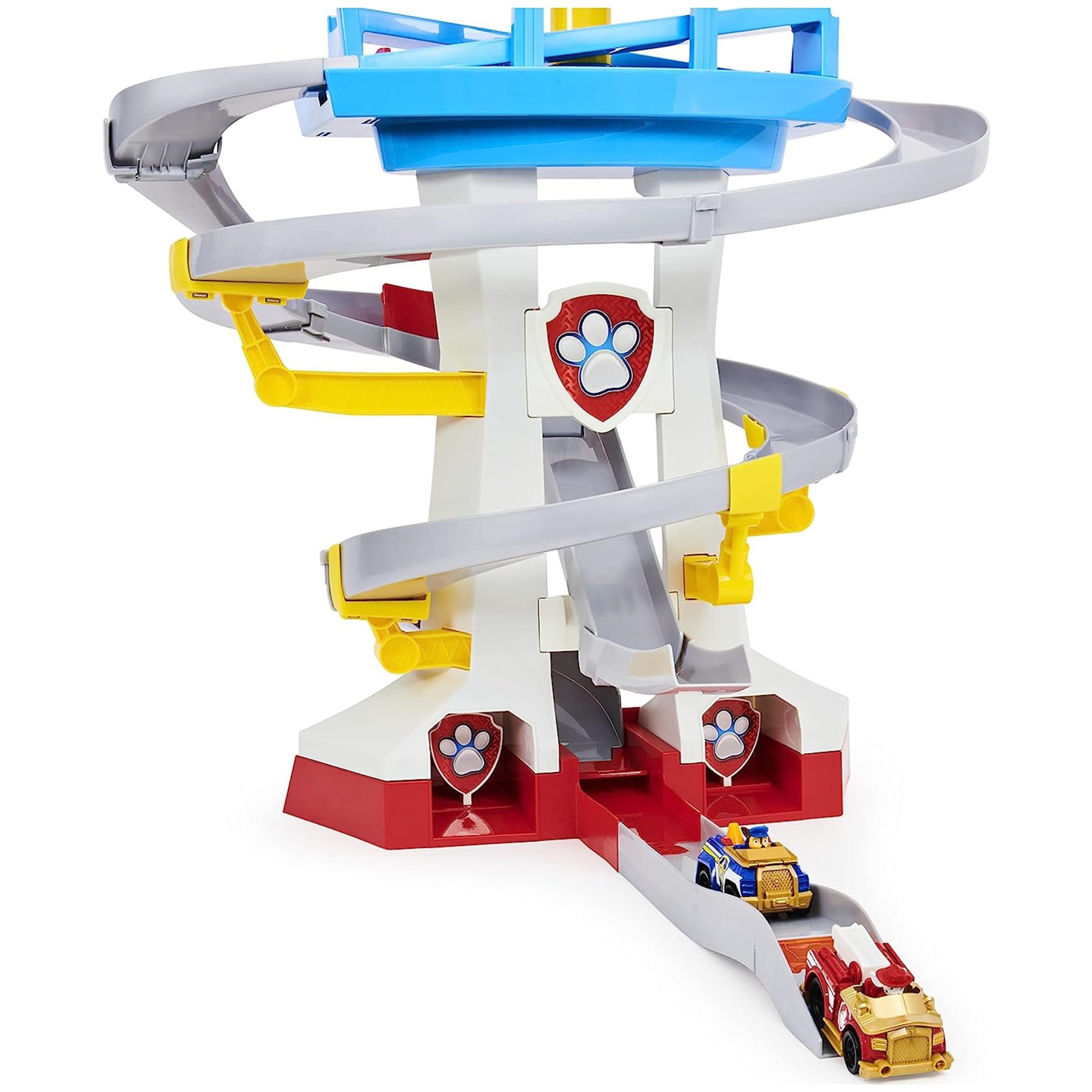 PAW Patrol True Metal dual-track layout encourages fast twin-path racing.