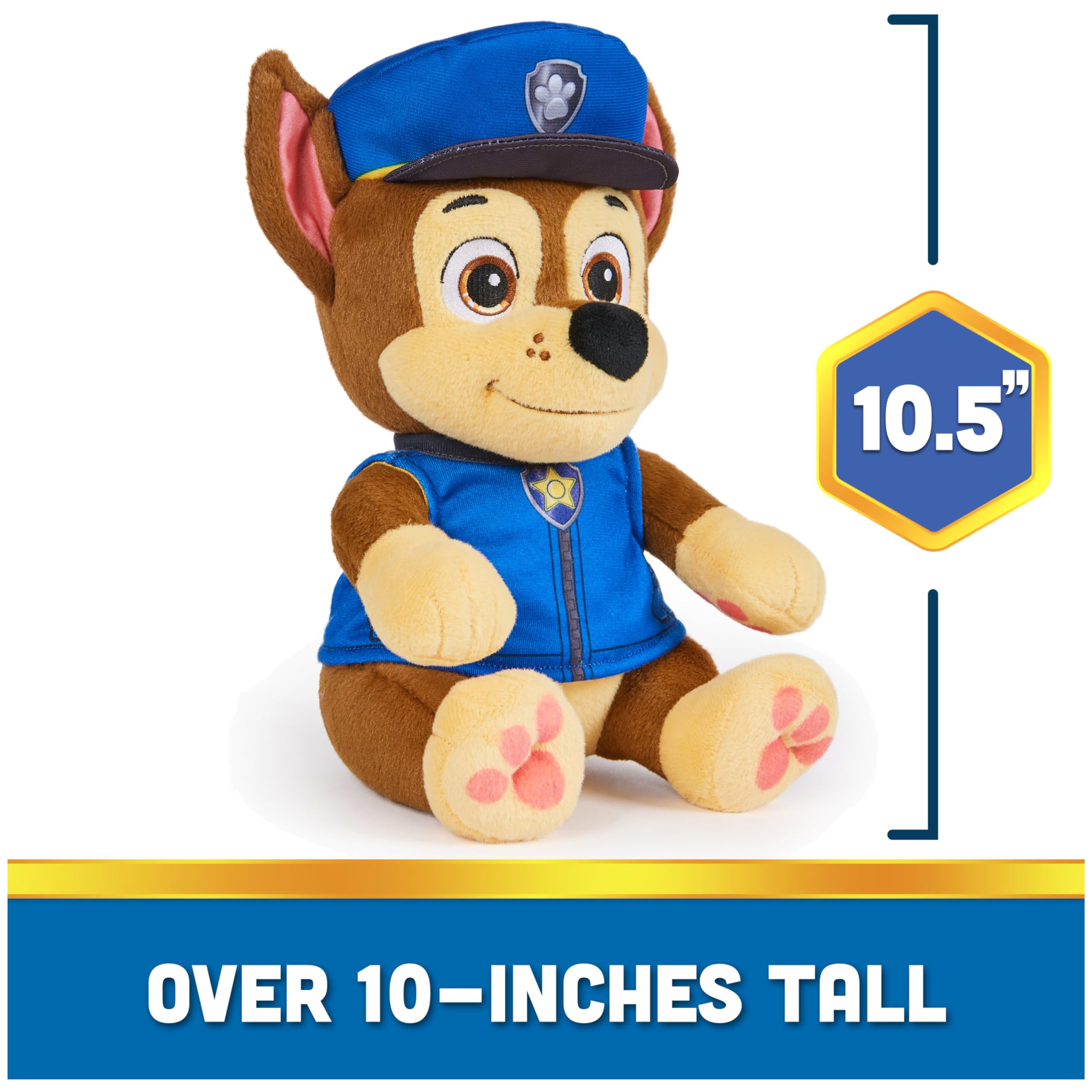 PAW Patrol Bedtime Plush Chase compact 10-inch size ideal for travel and nightstands.