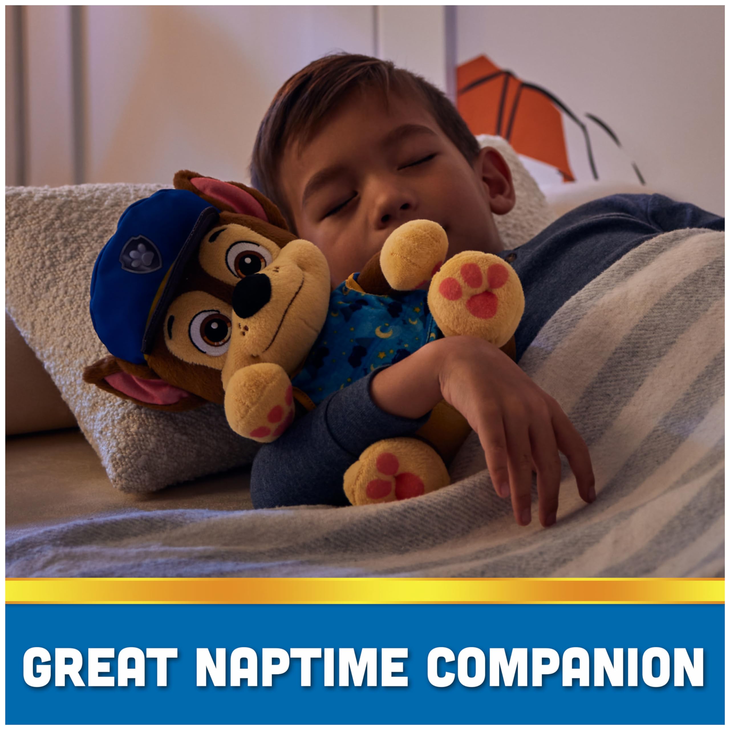 PAW Patrol Bedtime Plush Chase cuddle buddy for kids ages 3 and up.