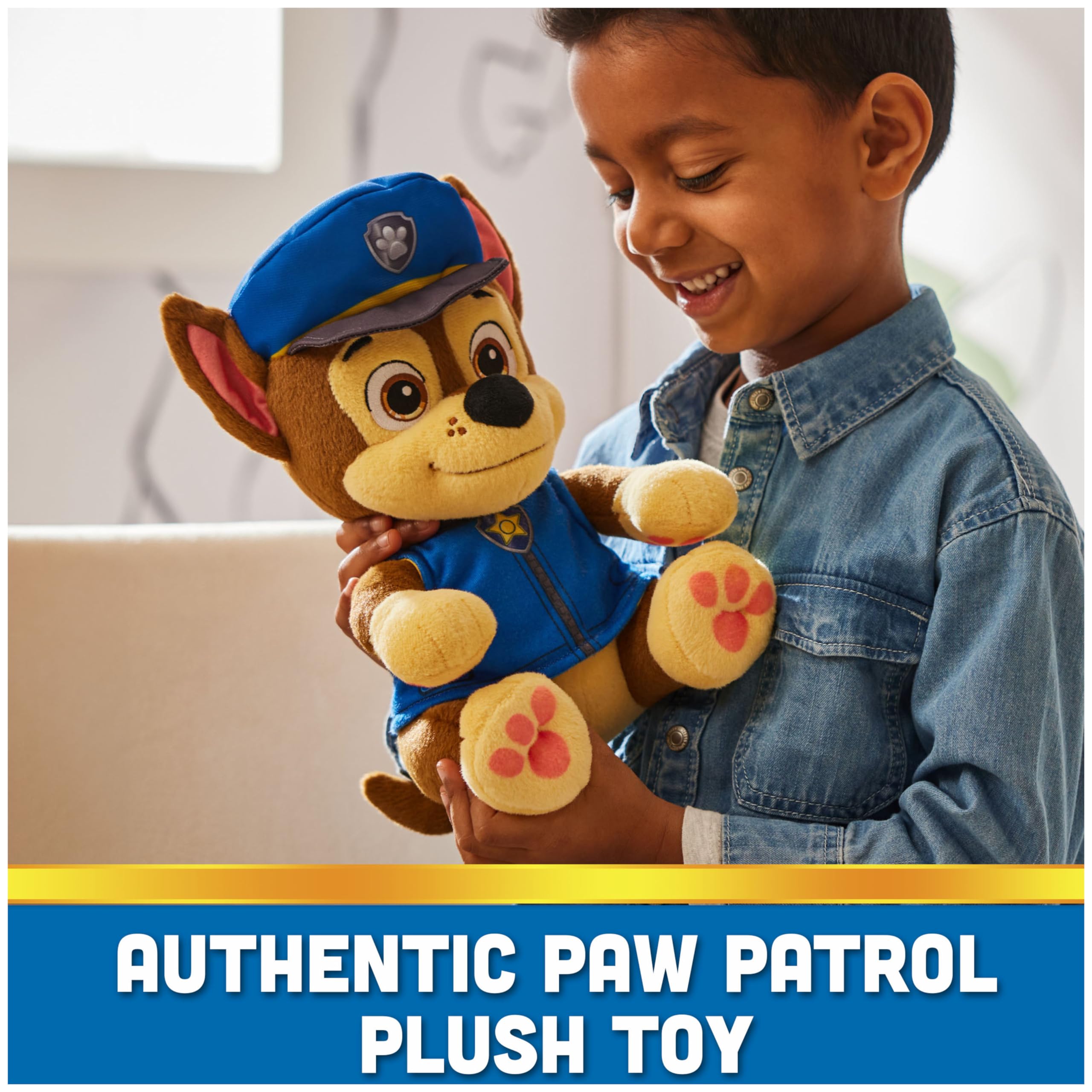 PAW Patrol Bedtime Plush Chase in police uniform detail for authentic show-inspired play.