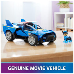 Chase action figure with translucent parts lights up when seated in the vehicle.