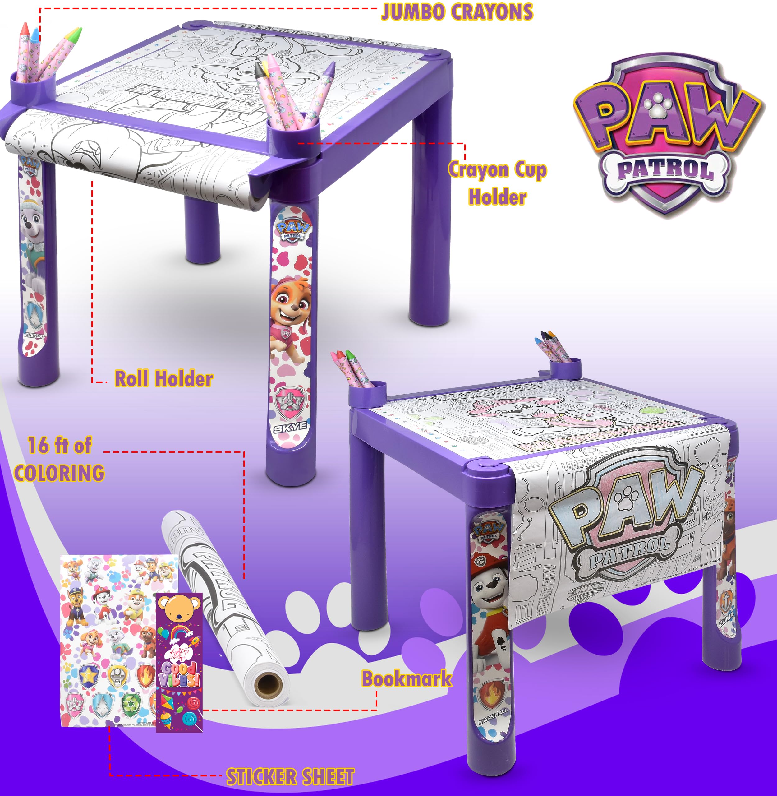 Paw Patrol 16ft coloring paper roll creates long drawing space for big artwork.