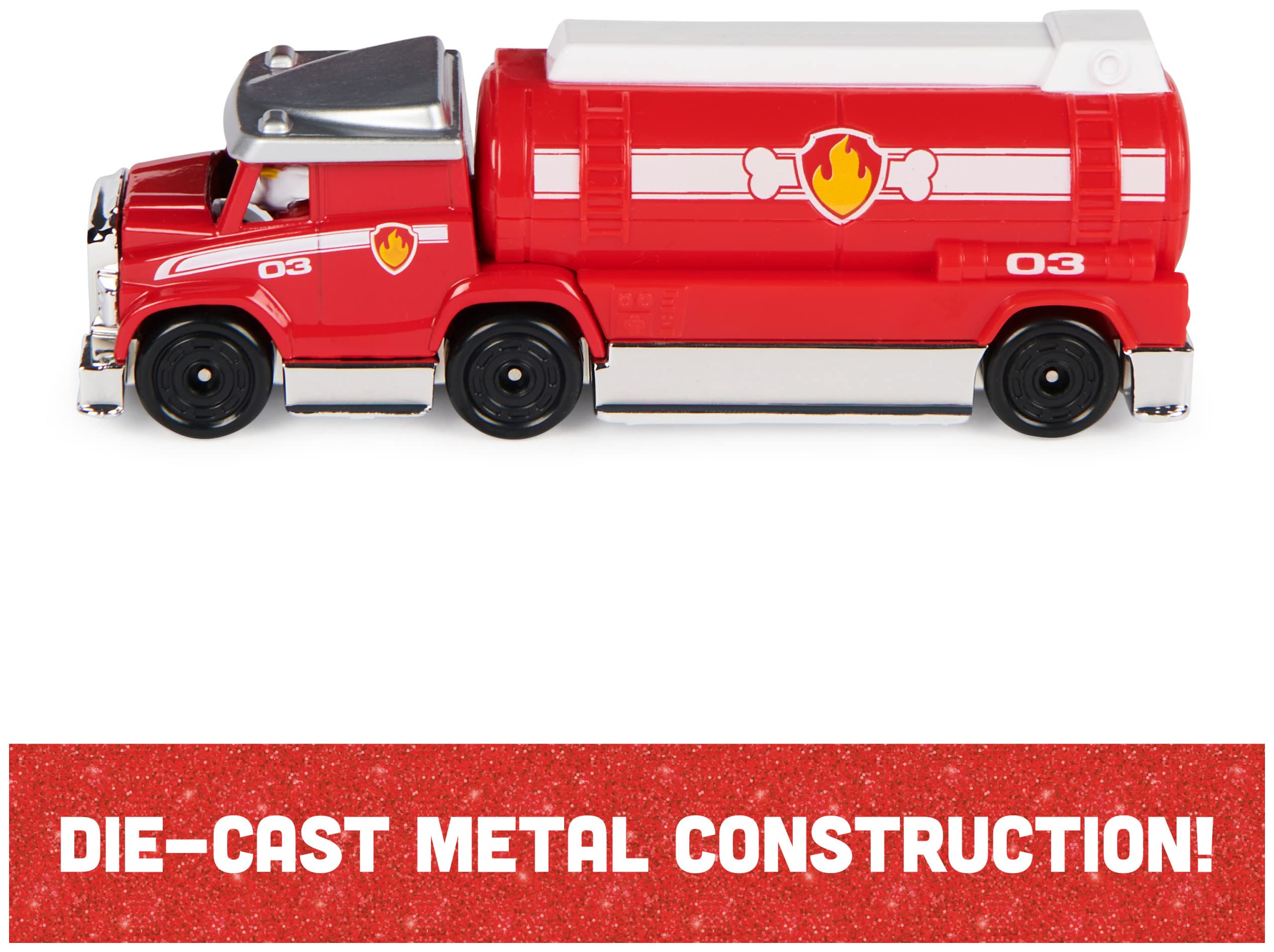 Die-cast PAW Patrol True Metal with chrome details for durability.
