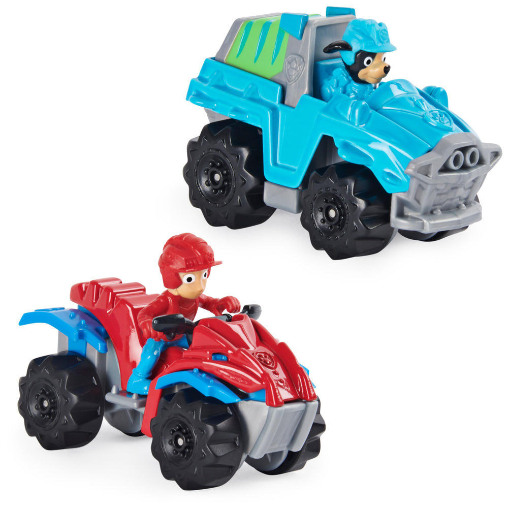 Paw Patrol dinosaur-inspired graphics and metallic finish close-up on a die-cast vehicle