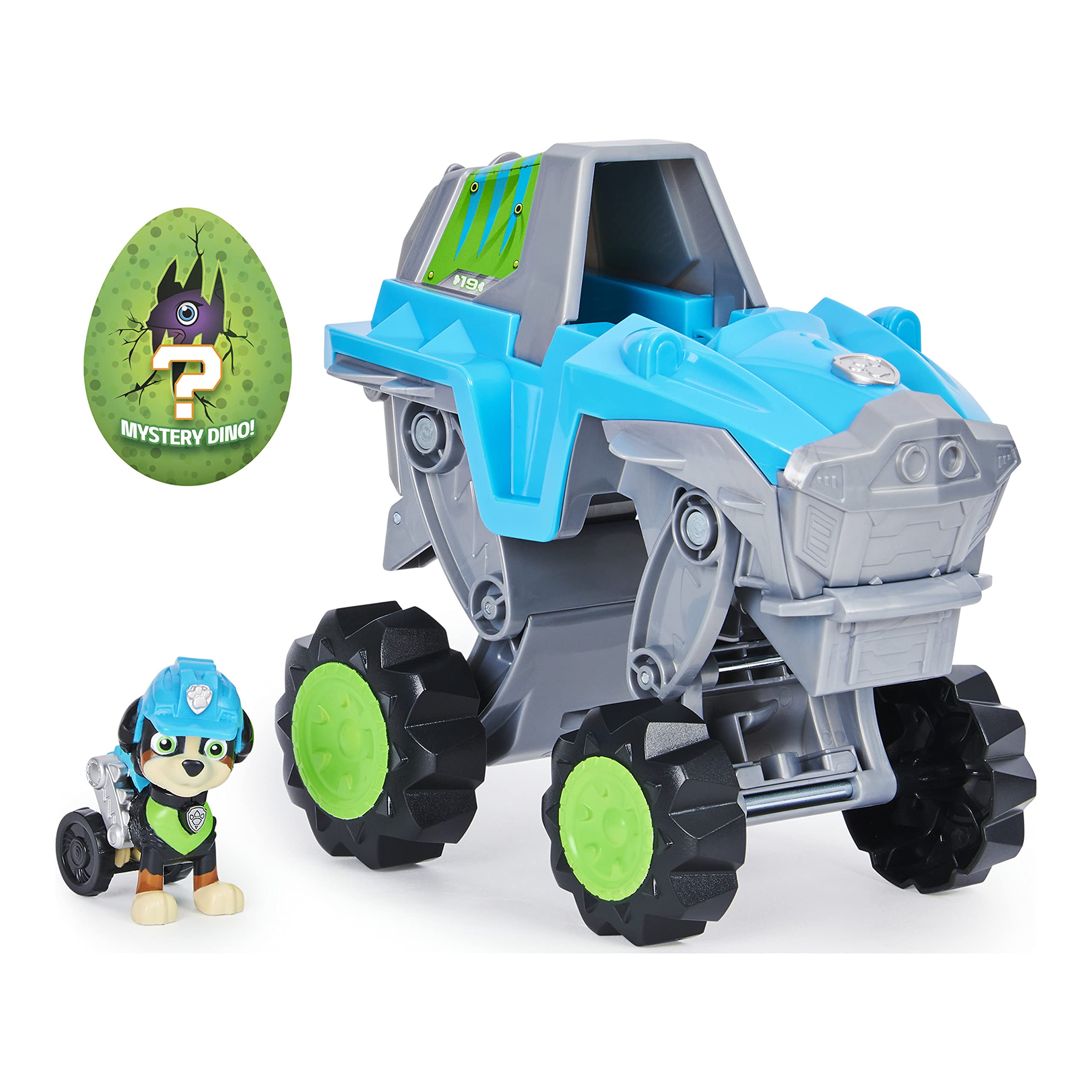 Paw Patrol Rex transforming vehicle with pop-up action for tall dinosaur rescues.