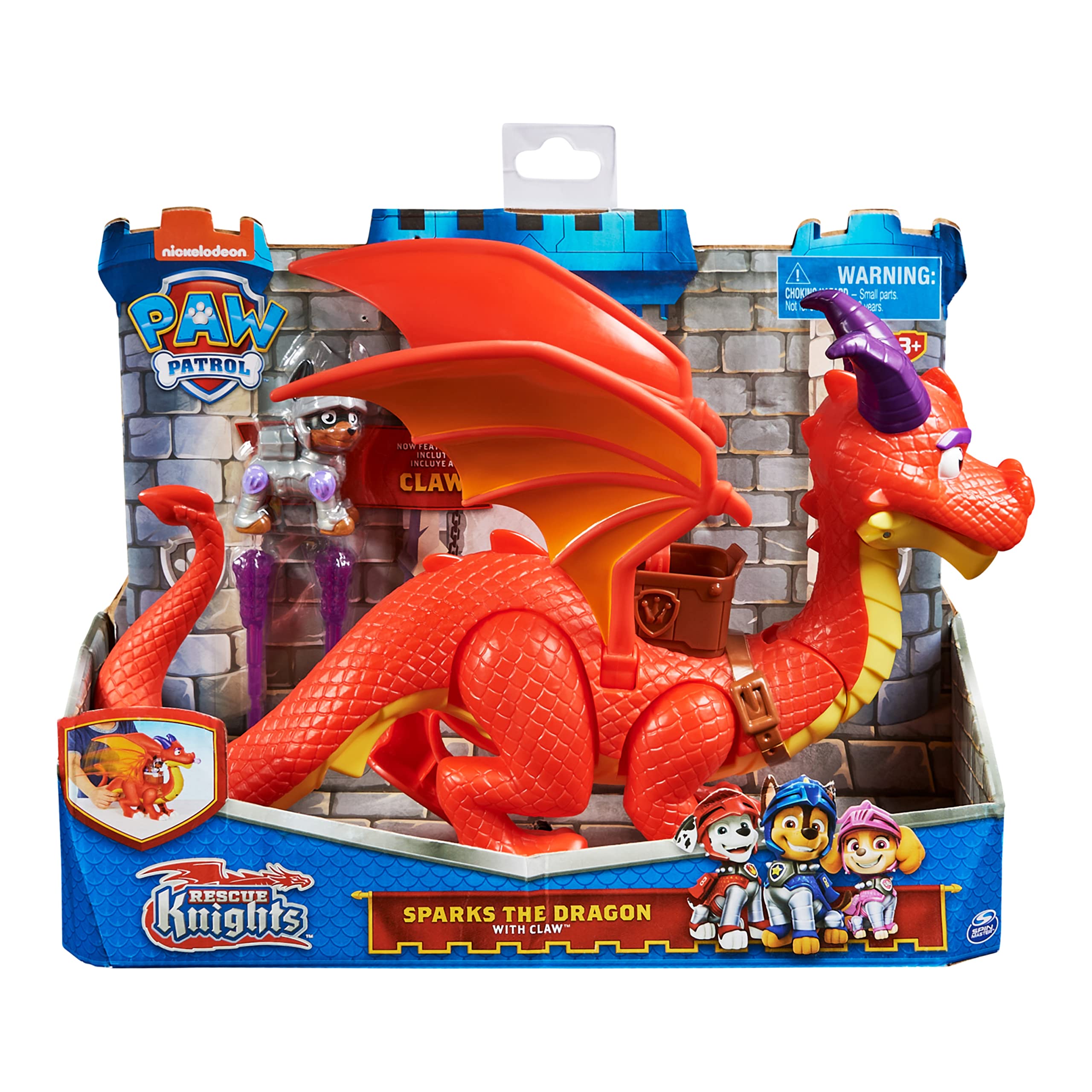 Paw Patrol Ember dragon wings beating as it soars on a medieval quest.