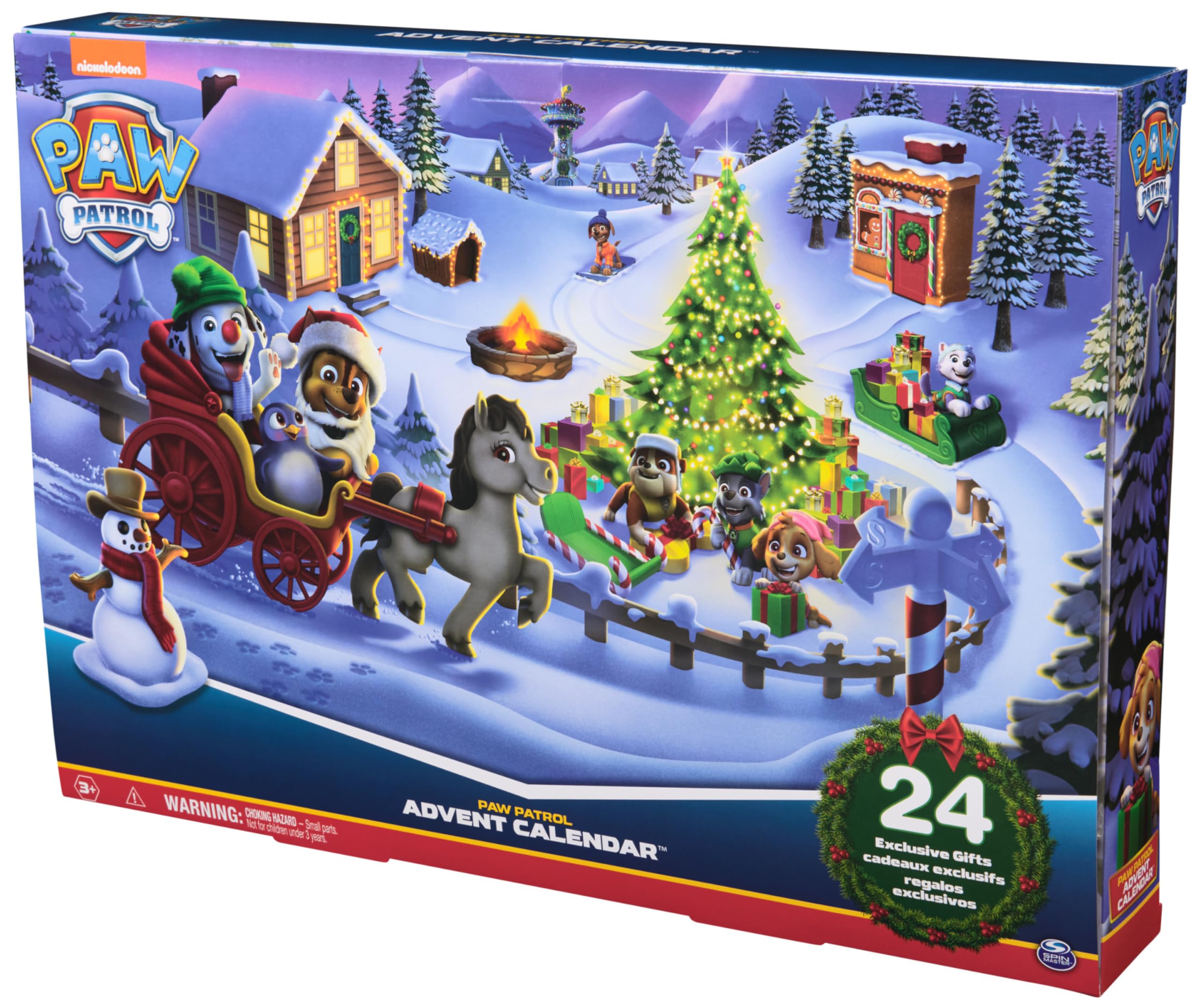 Paw Patrol Everest fire pit accessory creates cozy holiday scenes.