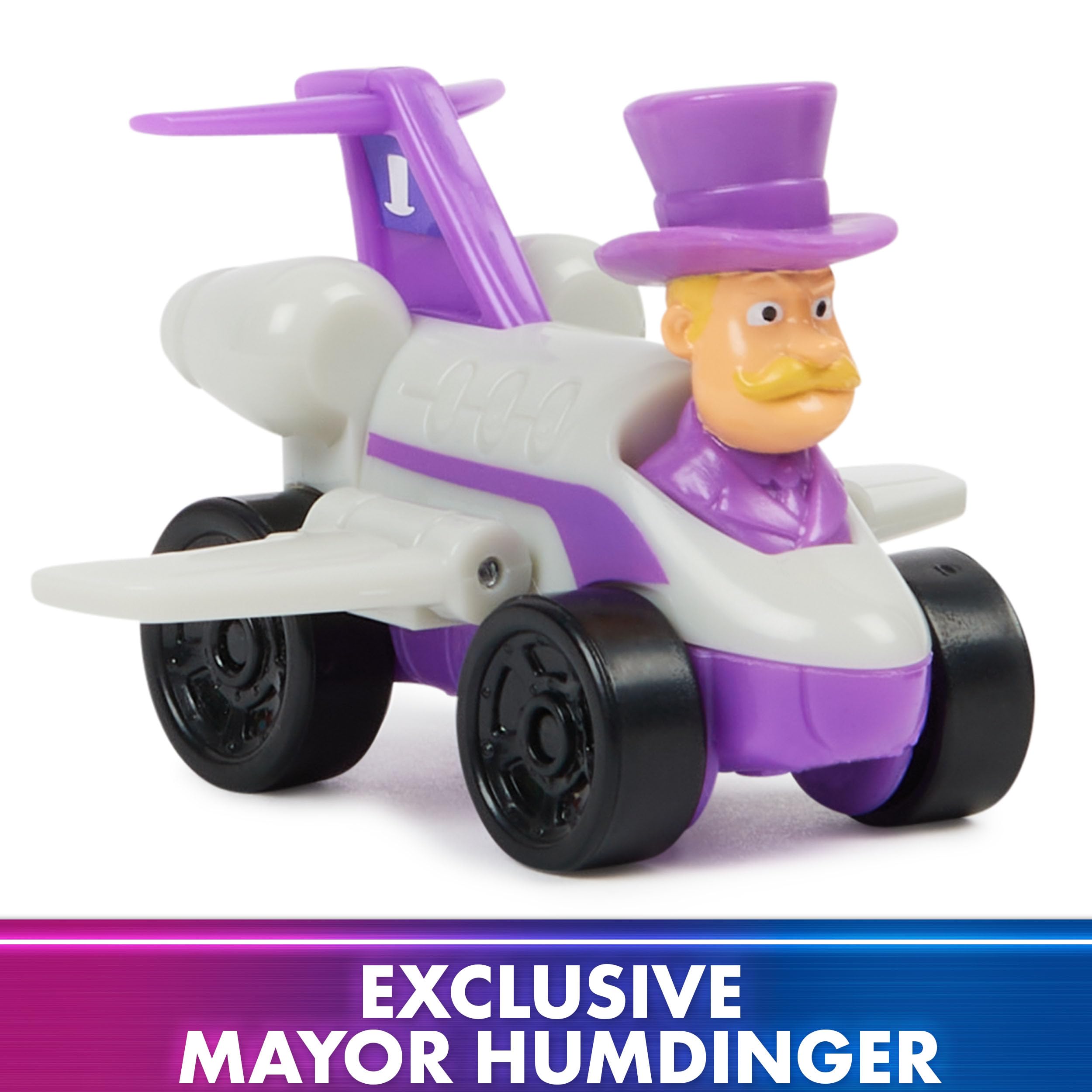 Exclusive Mayor Humdinger race car from PAW Patrol Mighty Movie set for collectability