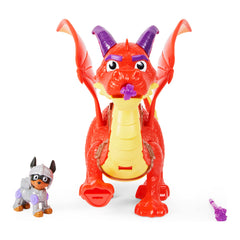 Paw Patrol Fang attached to the dragon saddle for interactive play.