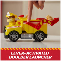 Paw Patrol Rubble figure in fire gear for themed play