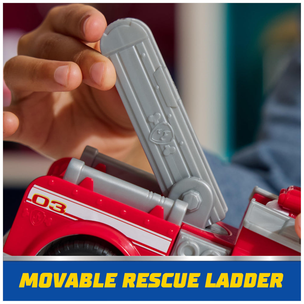 Movable ladder adds authentic rescue action during pretend missions.
