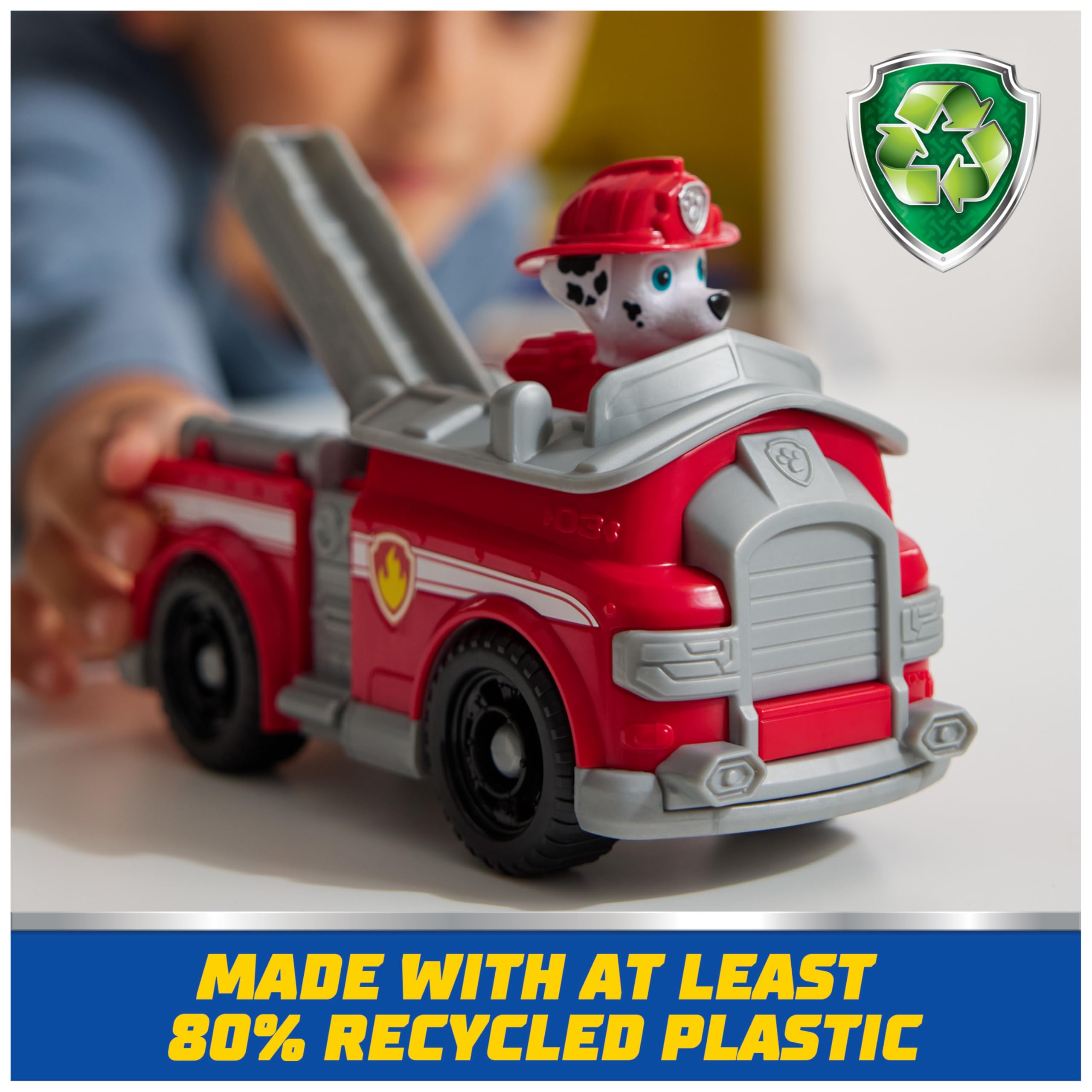 Working wheels on Marshall’s fire truck support active, hands-on play.