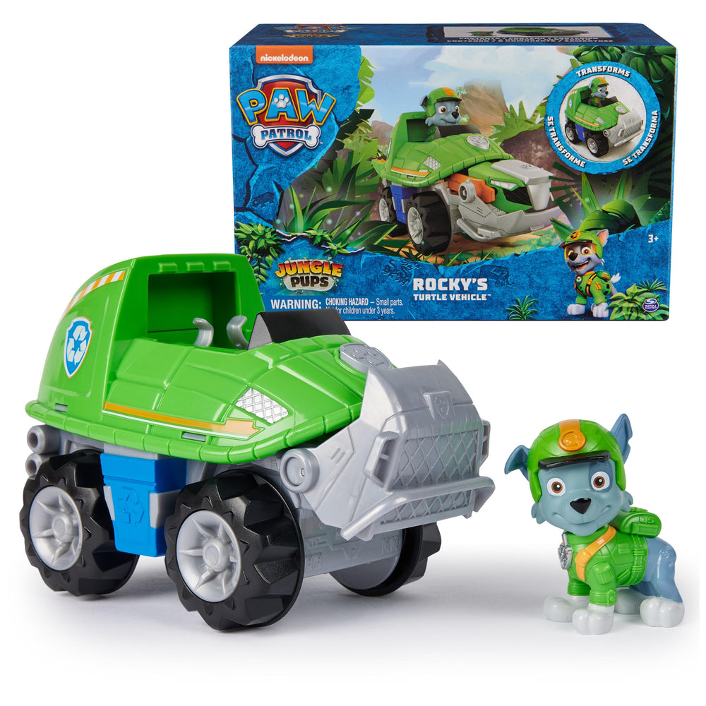 Paw Patrol Rocky Snapping Turtle Vehicle activates rescue mode for imaginative play.