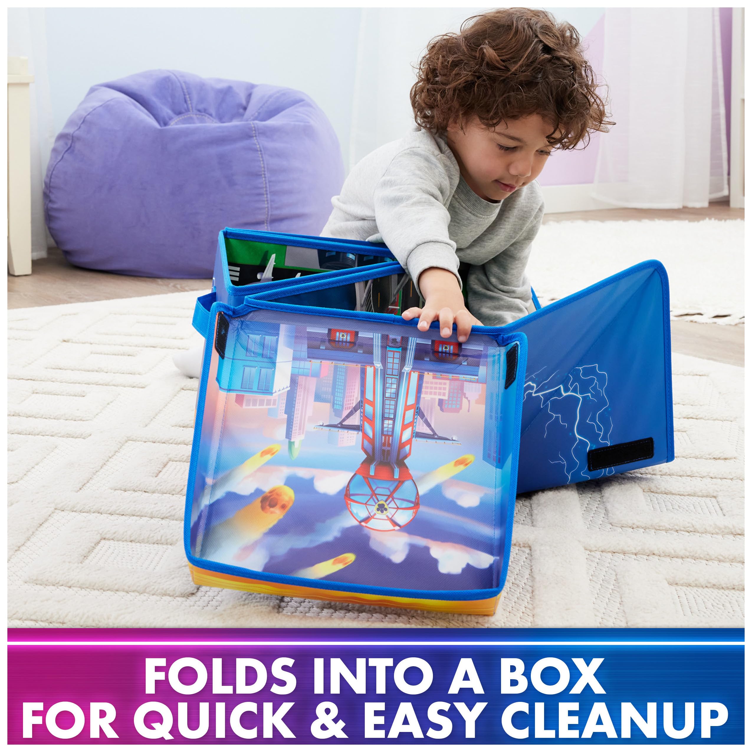 Folded PAW Patrol Mighty Movie Playmat becomes a compact storage box.