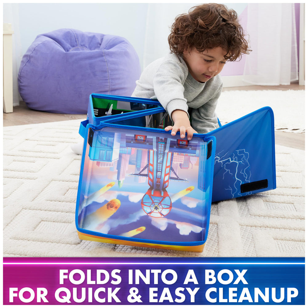 Folded PAW Patrol Mighty Movie Playmat becomes a compact storage box.