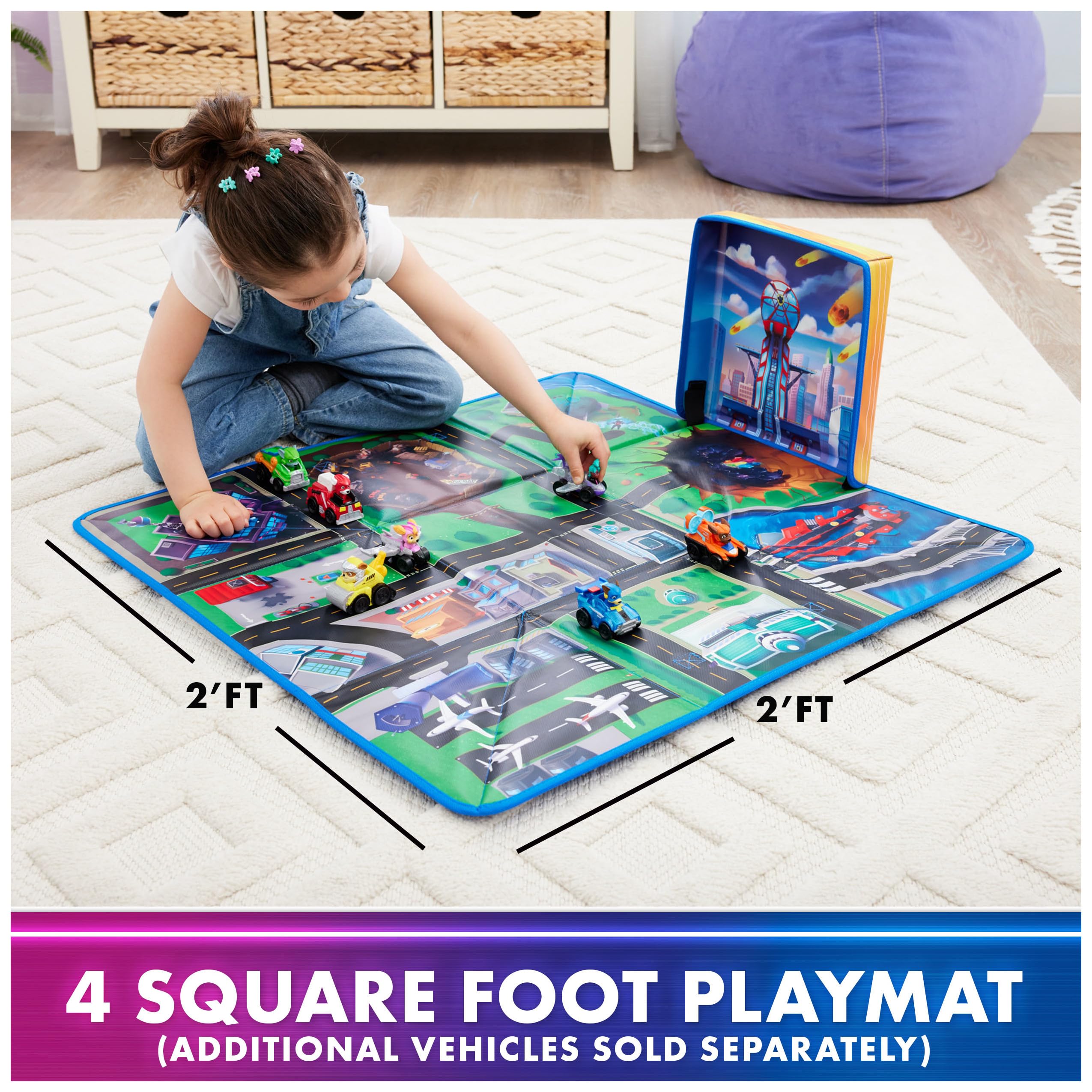 PAW Patrol Mighty Movie Playmat with multiple play areas for creative missions.