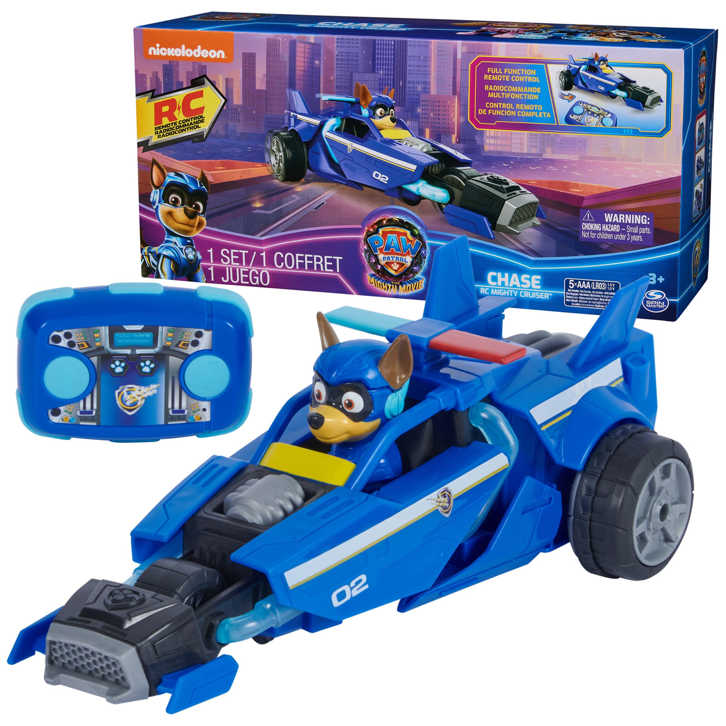 PAW Patrol Mighty Movie RC car front view for immersive rescue pretend play