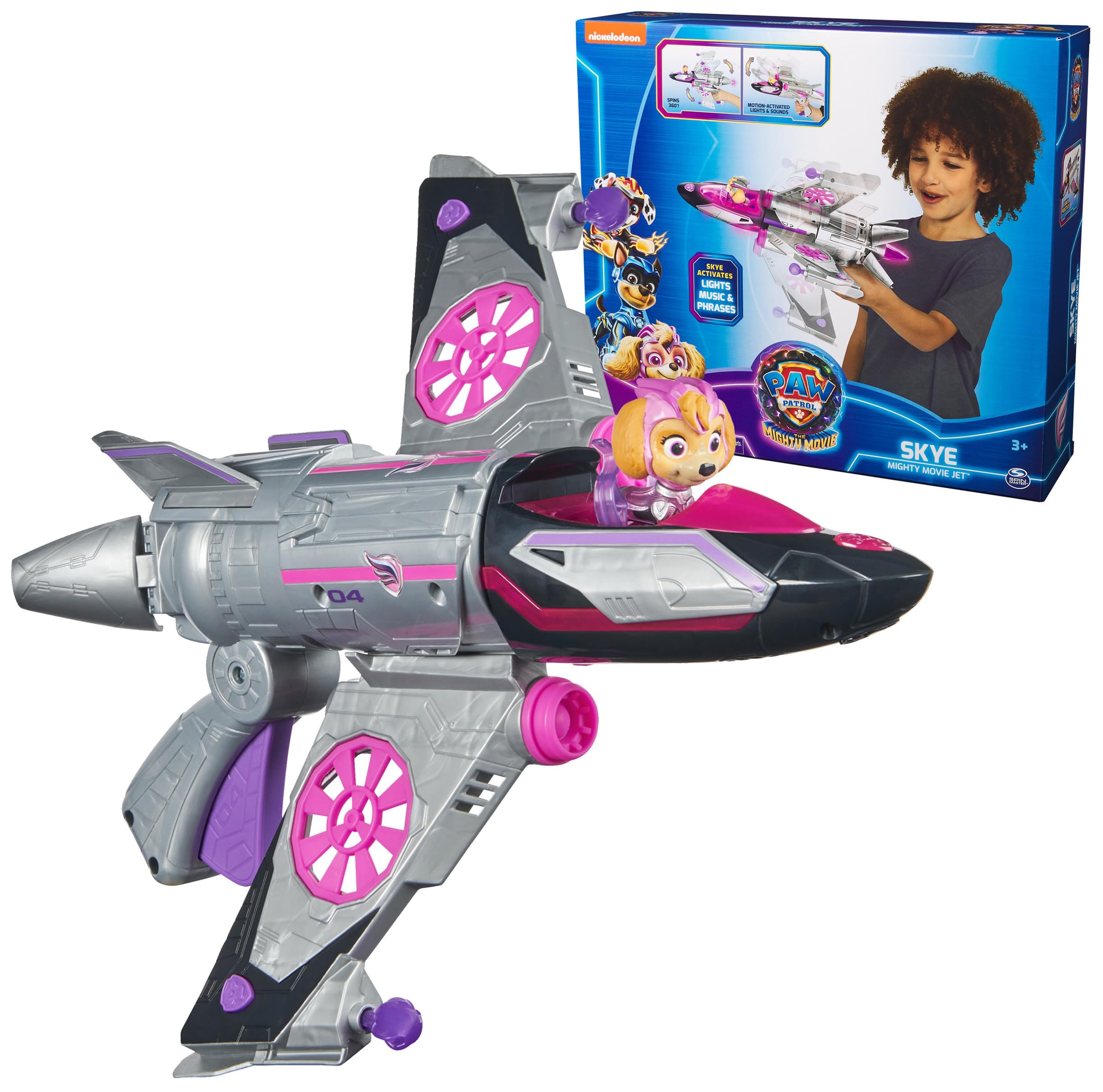 Paw Patrol Mighty Movie Skye rescue jet lights up for immersive play