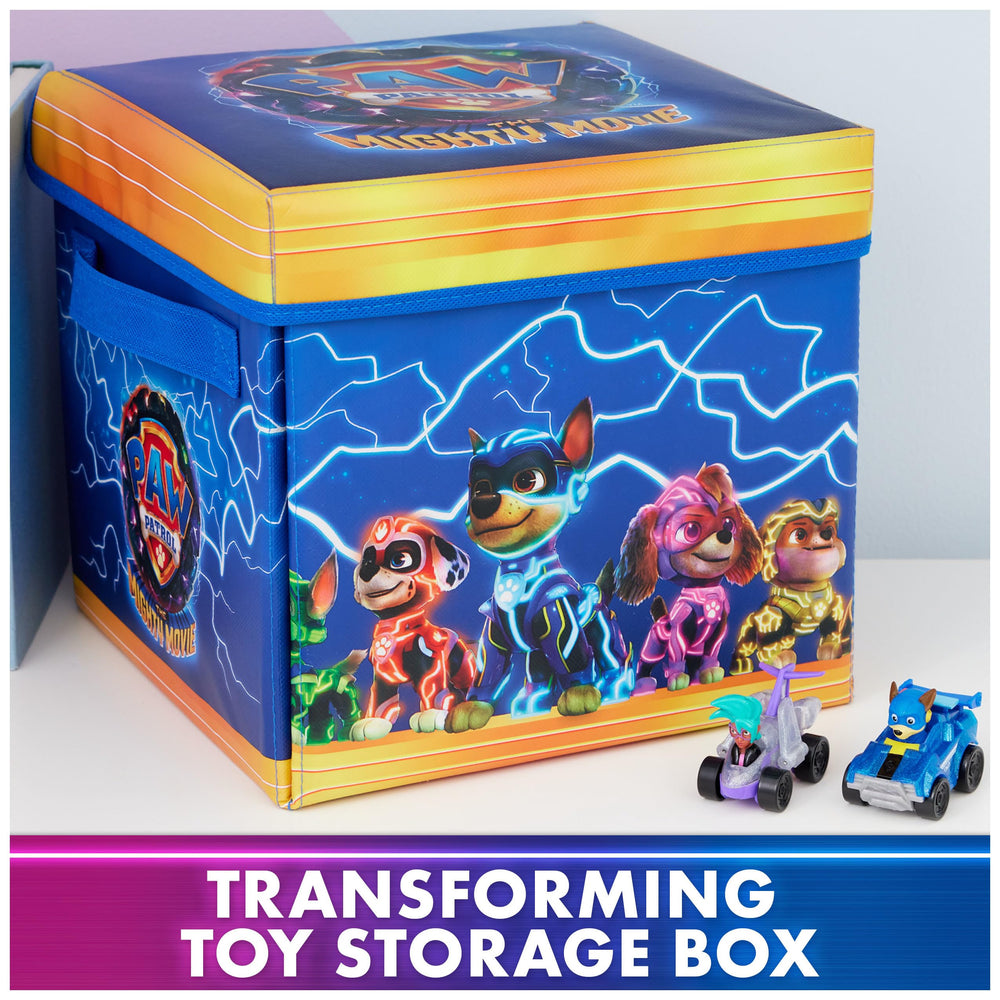 PAW Patrol Mighty Movie storage box measures 10 inches per side.