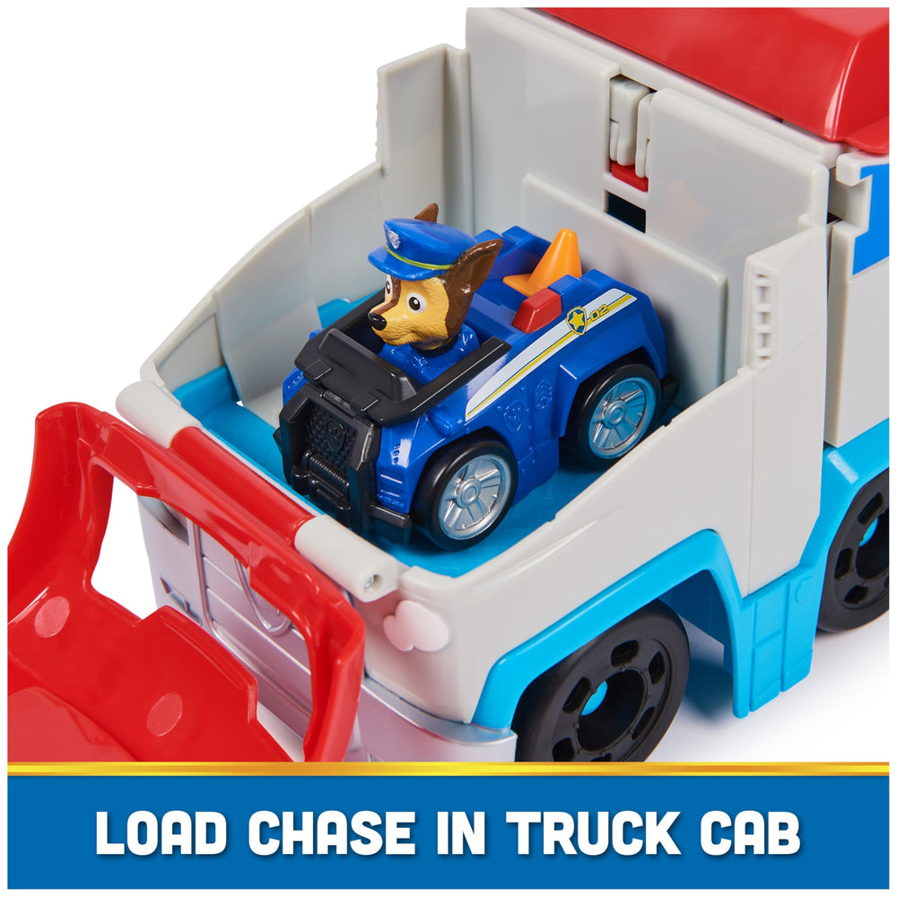Paw Patrol Pup Squad Patroller cab roof action enables transforming play.
