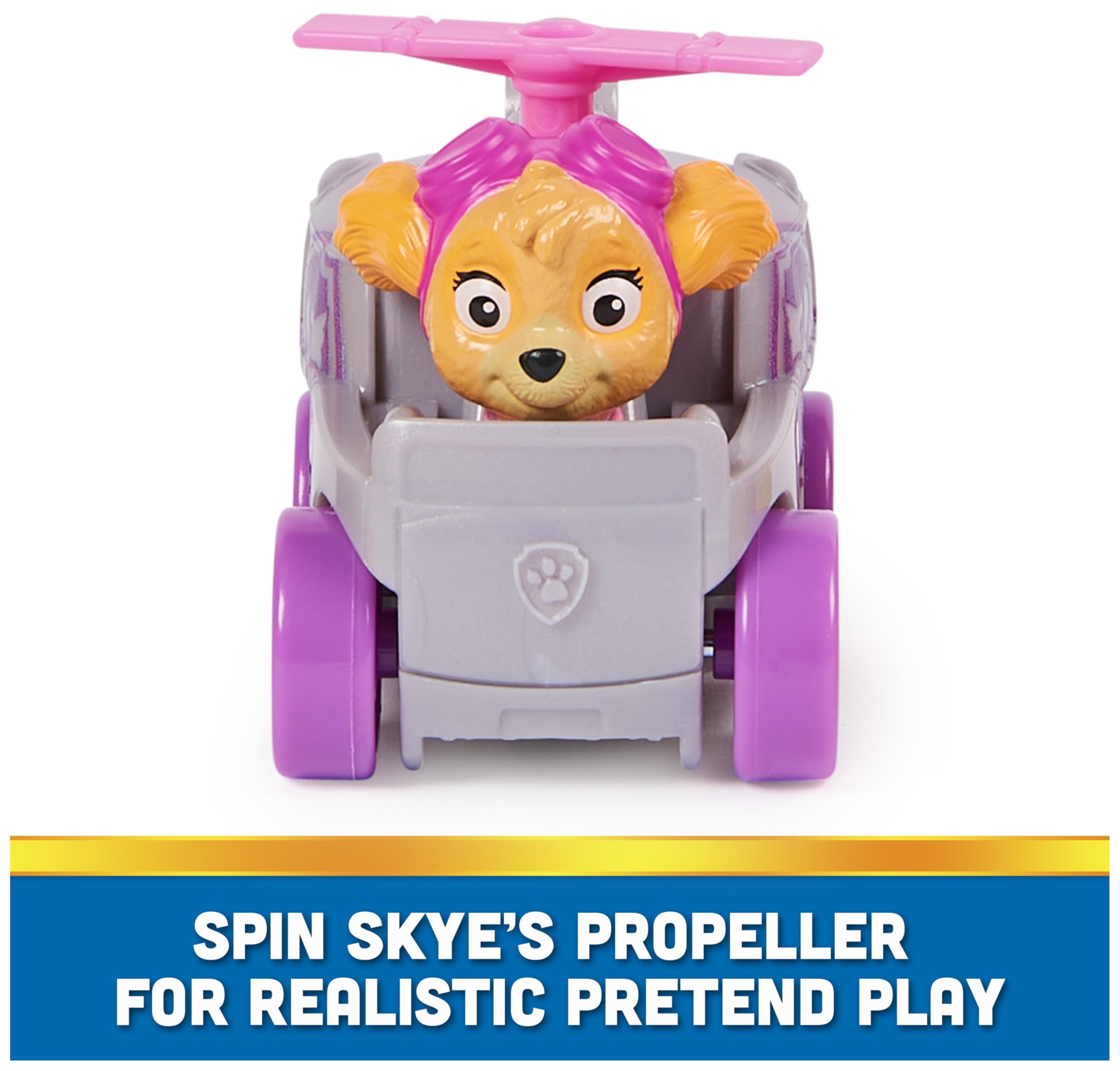 Paw Patrol Pup Squad Racer Rubble toy car for construction-themed pretend play.