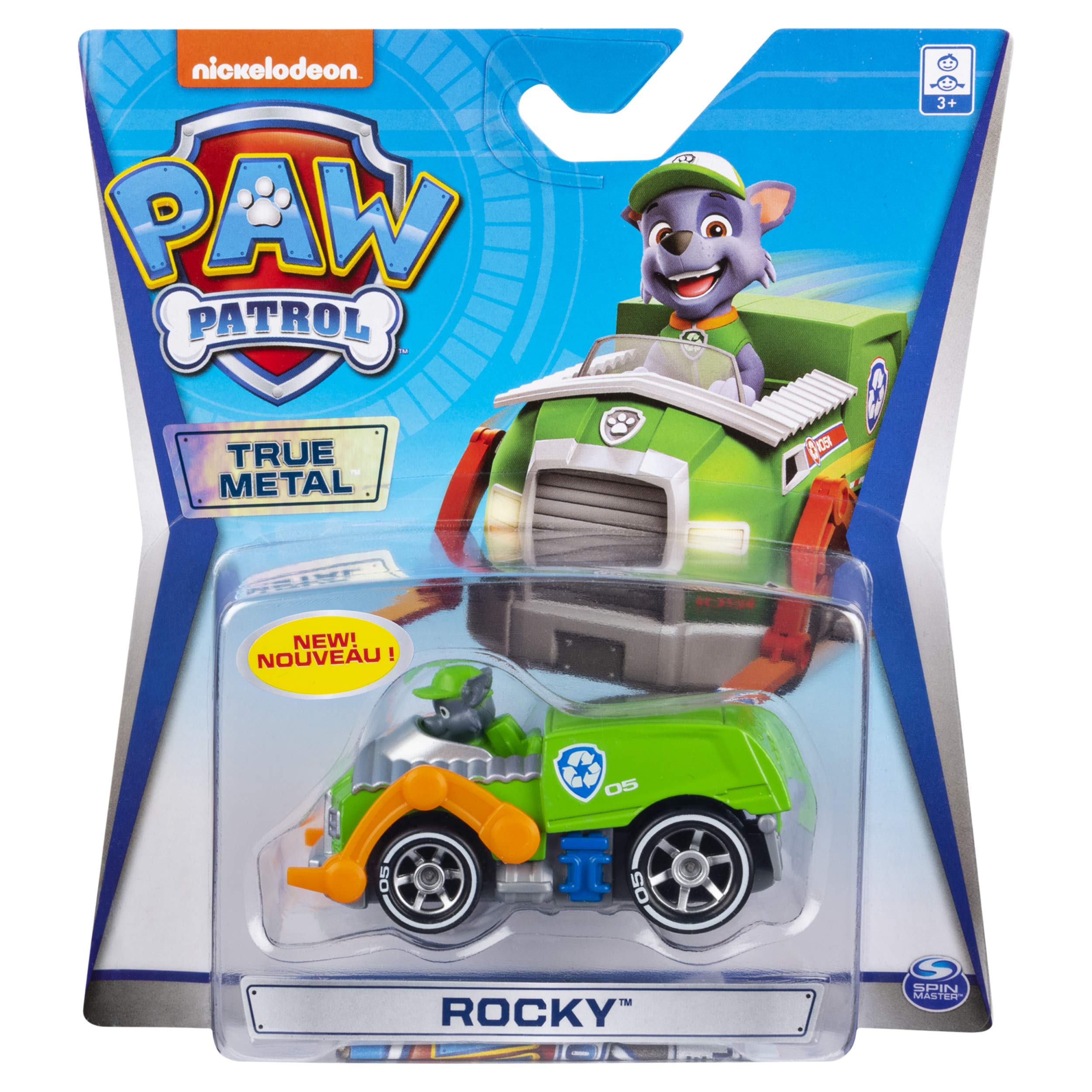 Rocky Paw Patrol diecast car front view with authentic detailing for pretend rescue missions