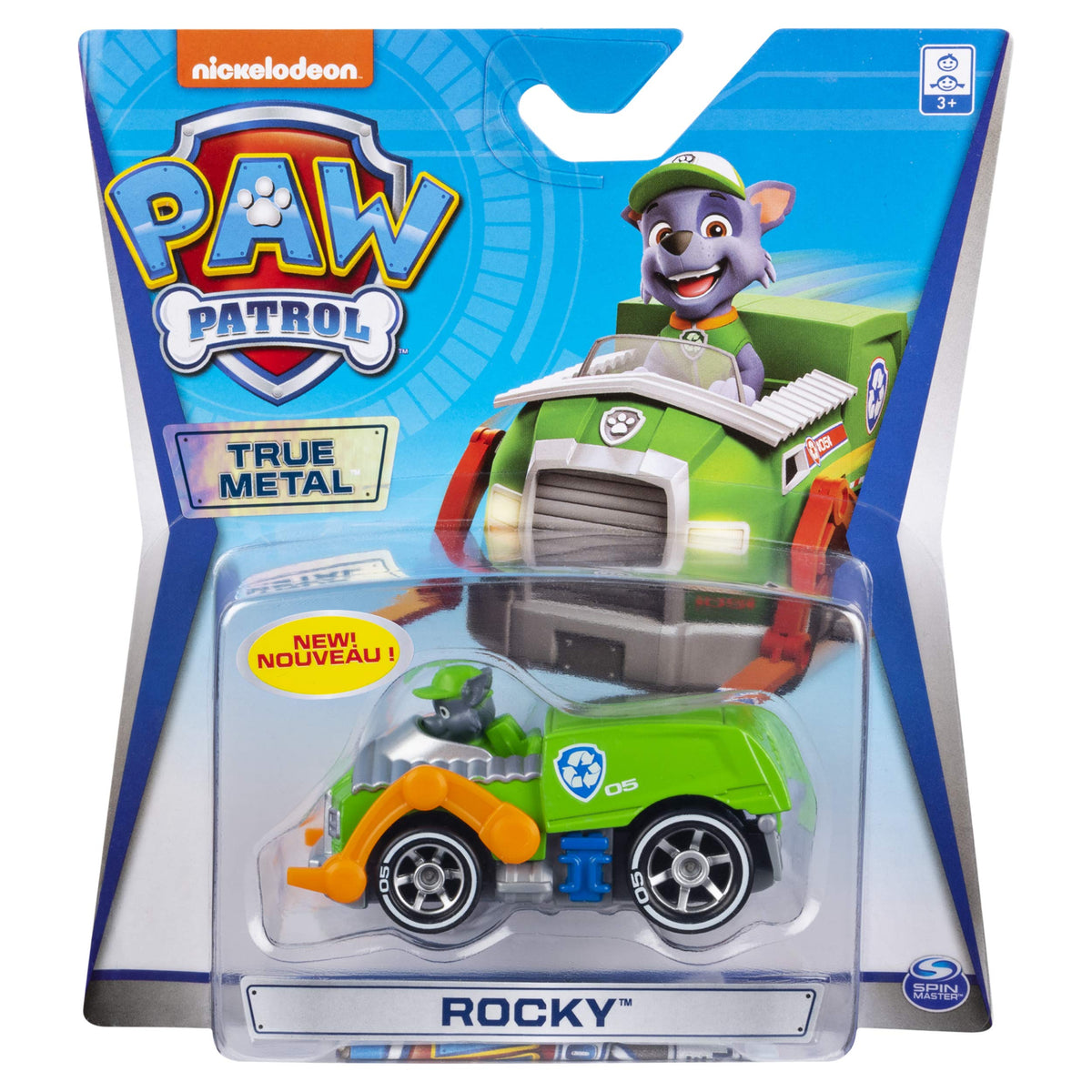 Rocky Paw Patrol diecast car front view with authentic detailing for pretend rescue missions