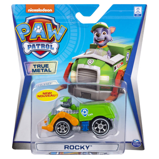 Rocky Paw Patrol diecast car front view with authentic detailing for pretend rescue missions