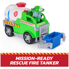 PAW Patrol Rocky figure in fire gear for imaginative role-play.