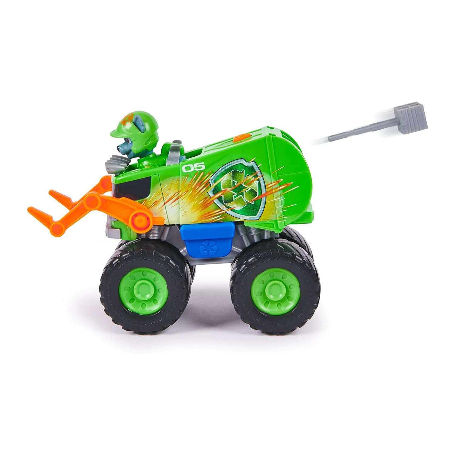 Rocky projectile launcher toy action to remove obstacles during missions