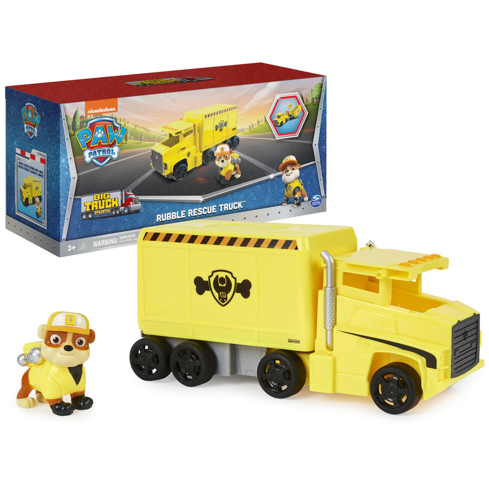 Paw Patrol Rubble big rig truck ready for highway rescue play and action.
