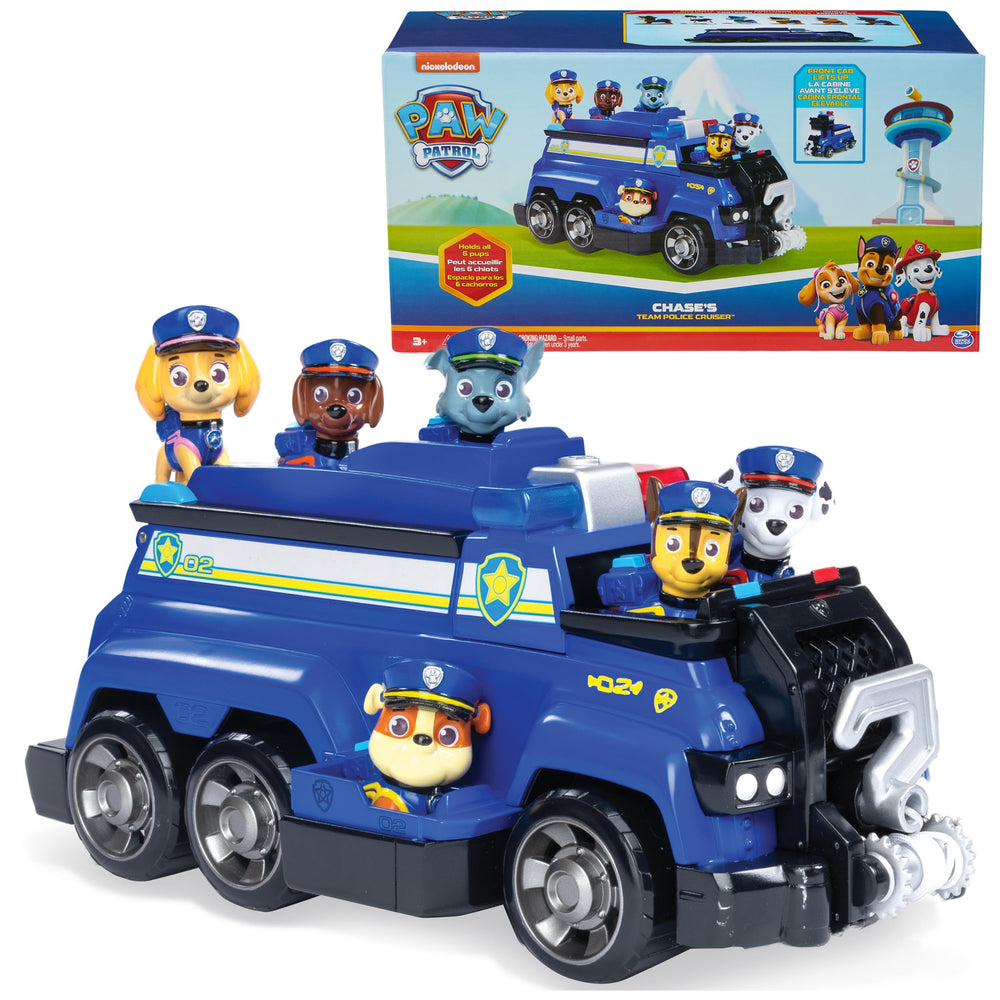 PAW Patrol Team Cruiser overview featuring six figures for imaginative rescue adventures.