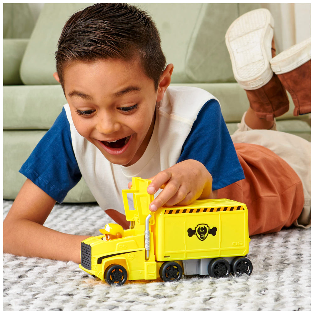Paw Patrol trailer opens into Command Center with crane controls.