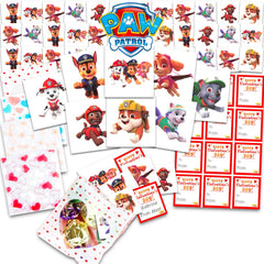 Paw Patrol valentines tattoos set featuring Chase, Marshall, Skye for classroom handouts