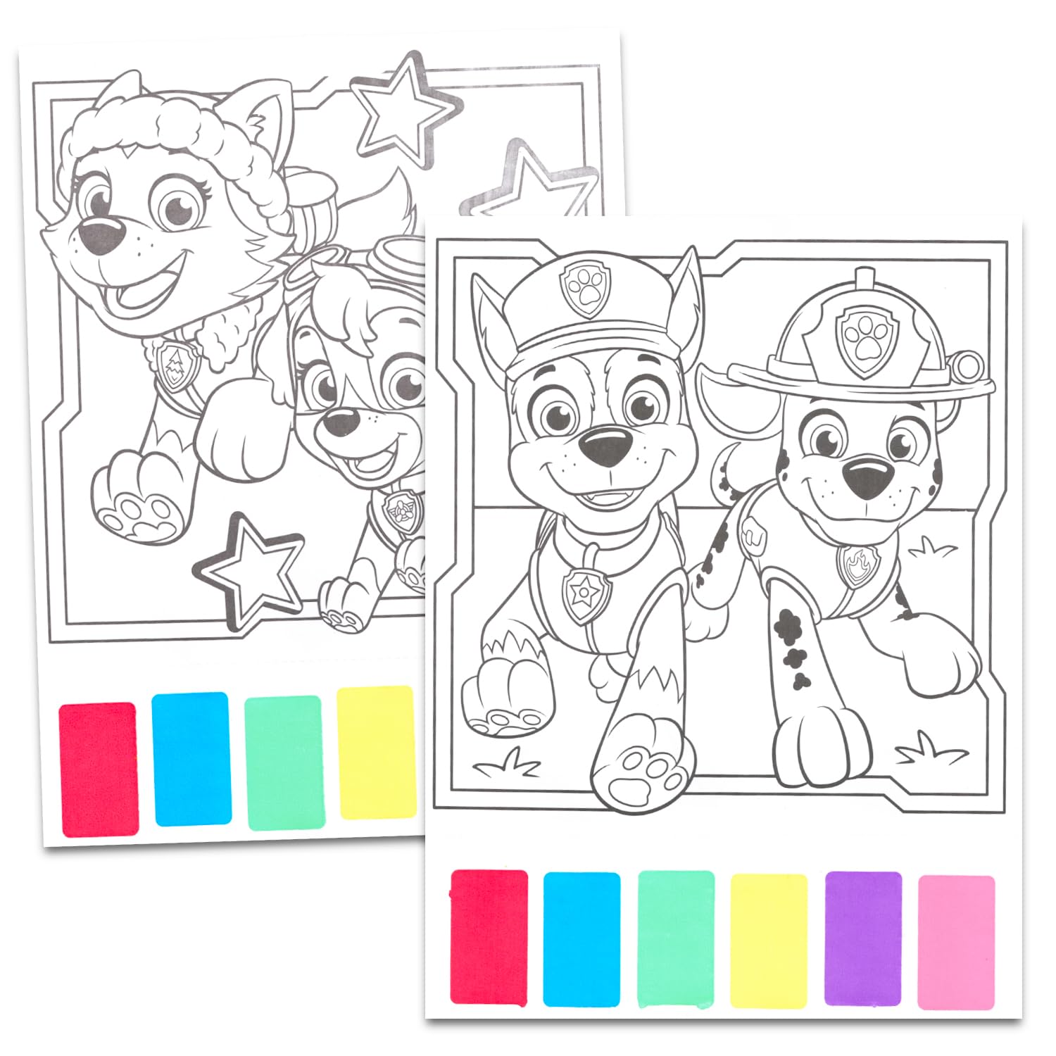 Paw Patrol watercolor book pages showcase vibrant paints for quick, mess-free practice