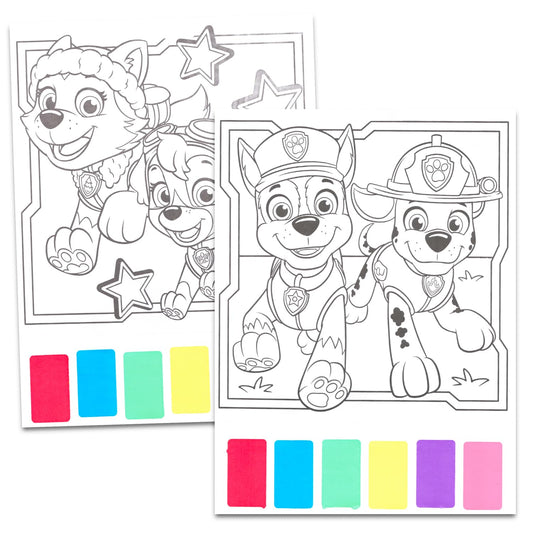 Paw Patrol watercolor book pages showcase vibrant paints for quick, mess-free practice