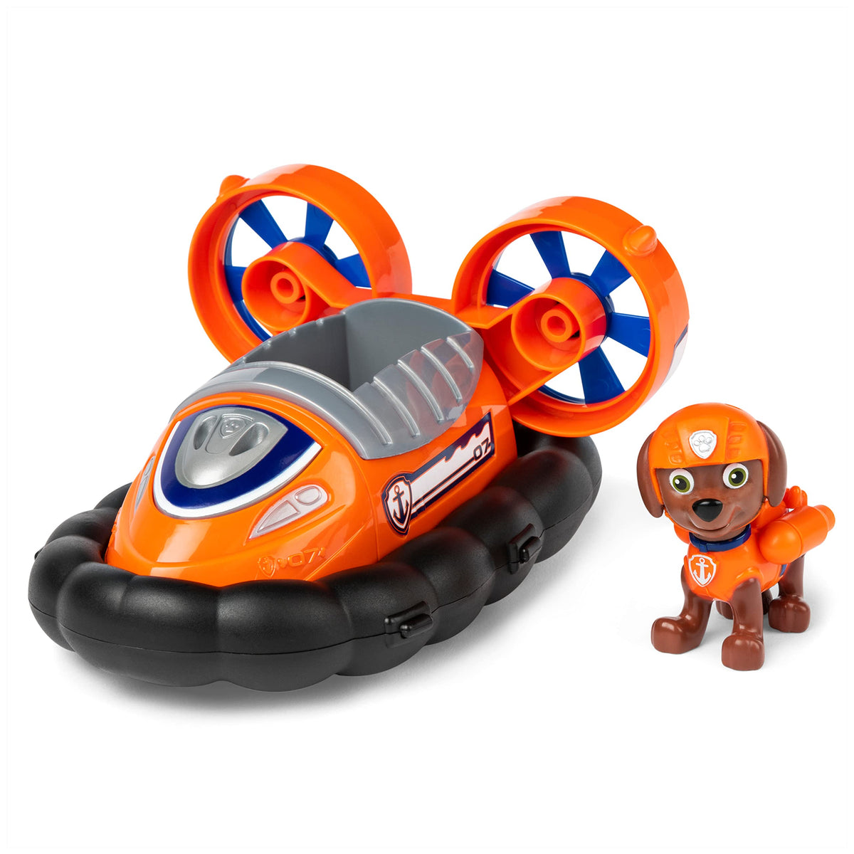 PAW Patrol Zuma's Hovercraft vehicle with authentic detailing and spinning fans for dynamic rescue play.