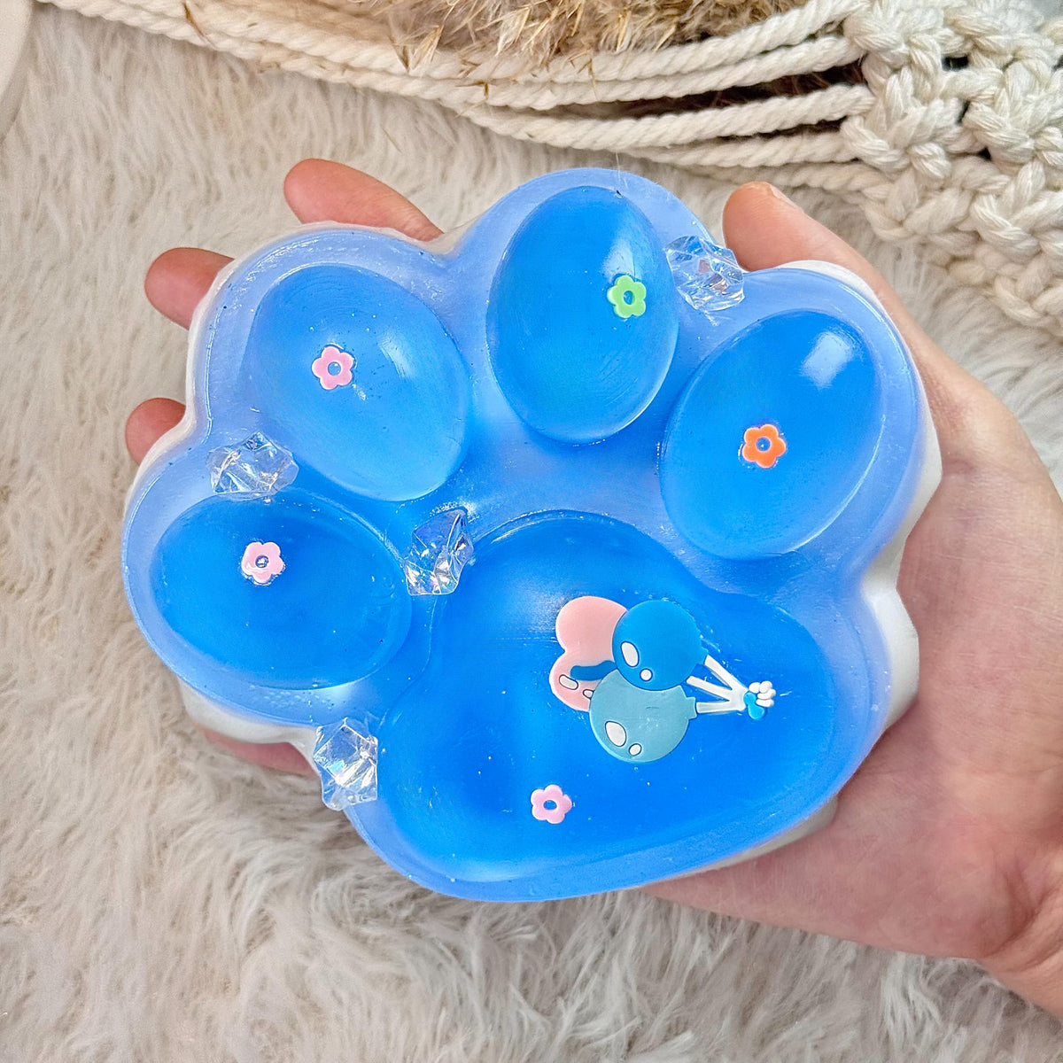 Pawfect Tail Big Taba Squishy Paw with glittering blue top, ideal for desk stress relief
