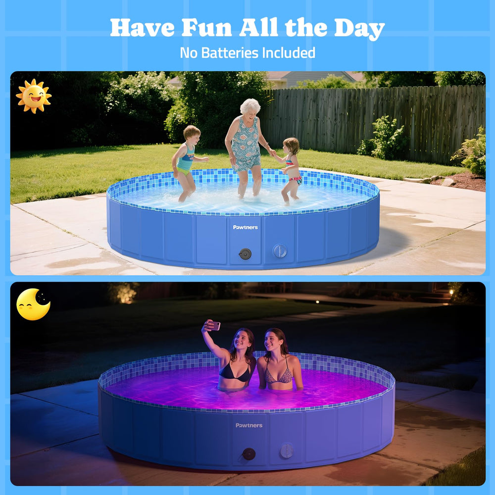 Pawtners foldable pool stored flat for quick tidy after use.