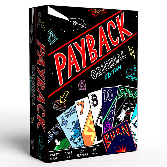 PAYBACK Original Edition front cover—vibrant retro art for family game night.