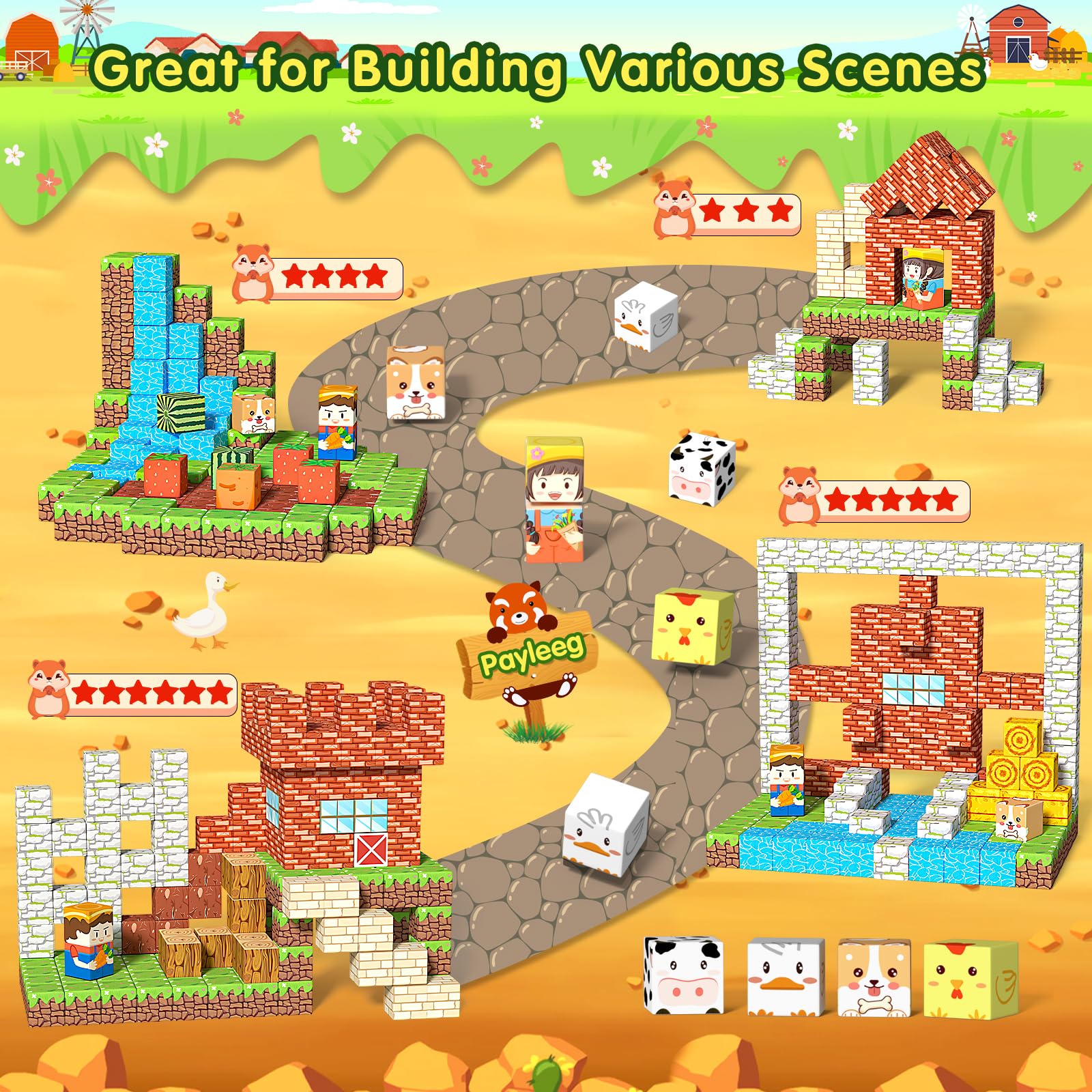 Payleeg magnetic blocks animal-themed bricks for hands-on building and sensory engagement.