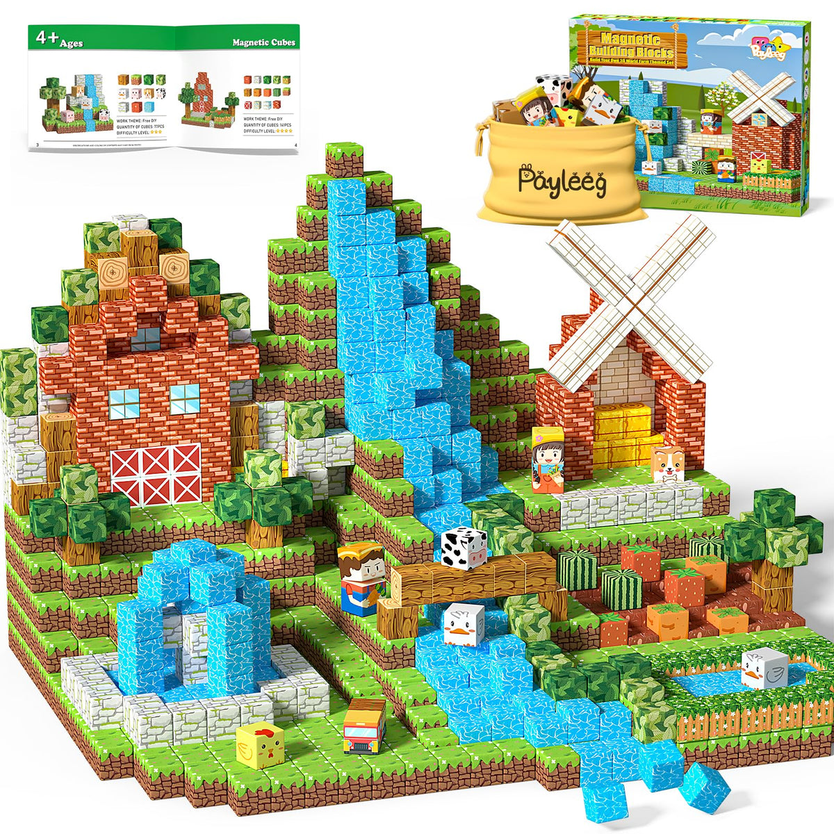 Payleeg magnetic blocks farm world assembly for imaginative play and STEM exploration.