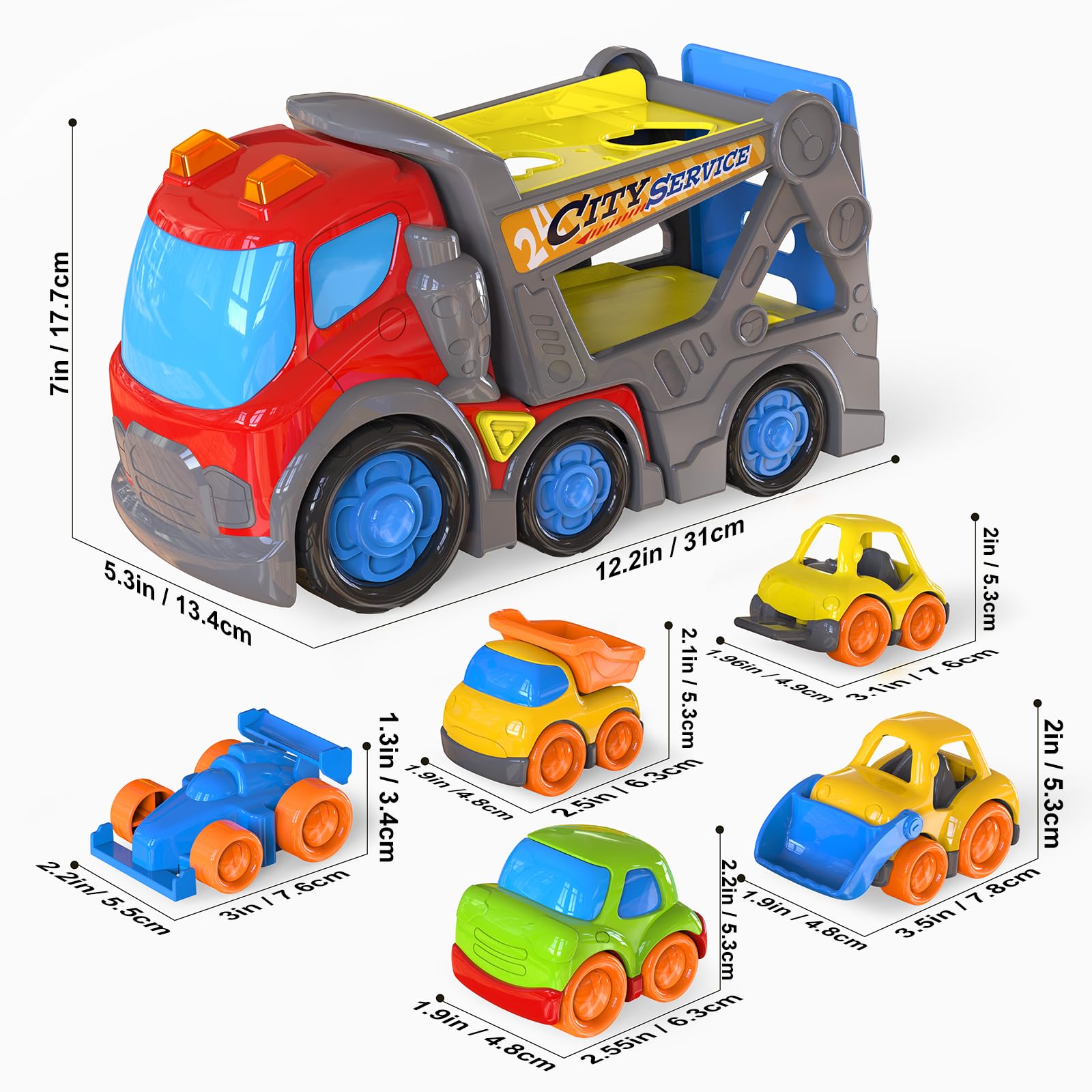 P&C carrier truck front angle showcases durable design for safe toddler play.