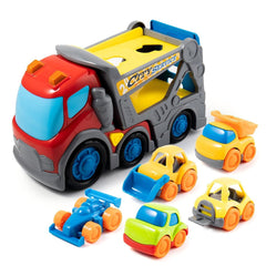 P&C toddler car carrier truck side view highlights imaginative play and fine motor skills.