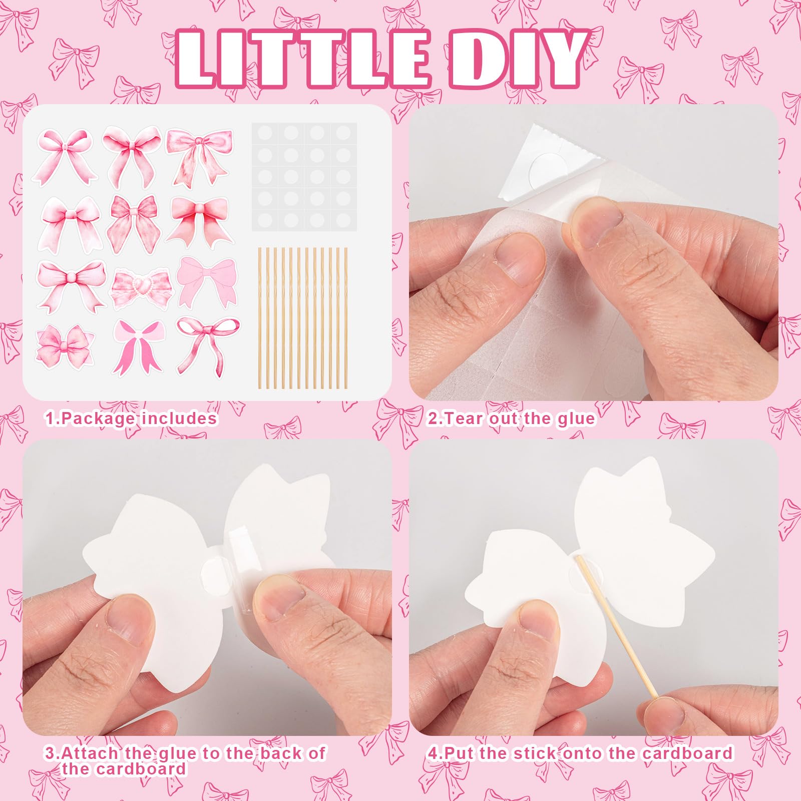 PCTCSHQ pink bow cupcake topper is easy to insert into desserts for quick decorating