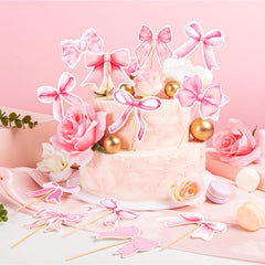 PCTCSHQ pink bow cupcake toppers are non-edible decorative accents for party styling